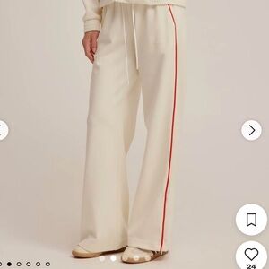 Venroy Cream Wide Leg Pants with Red Side Stripe